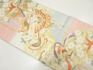 橋に鳳凰・蝶・枝垂れ桜模様織り出し　袋帯